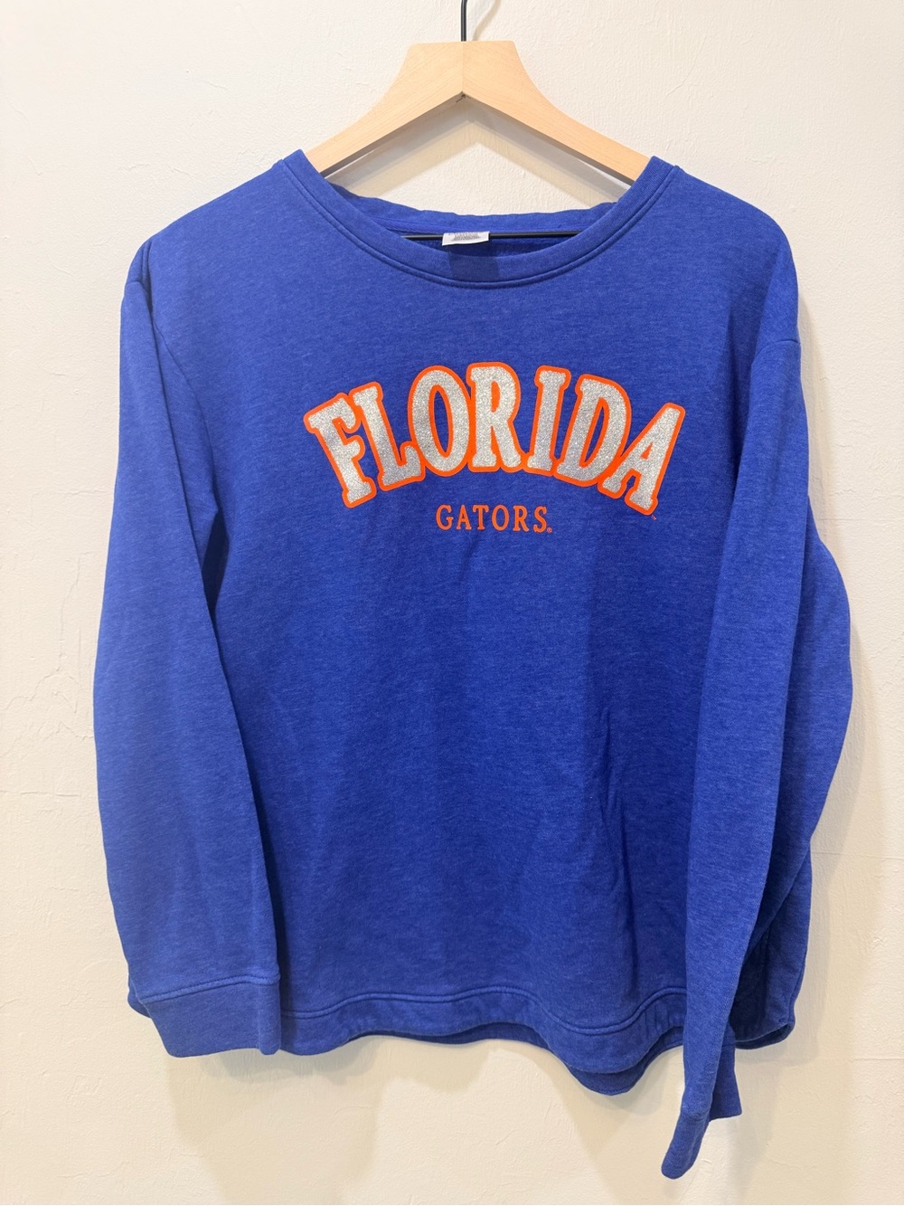 Florida Gators Blue Sweatshirt with Orange and White Sparkle Lettering